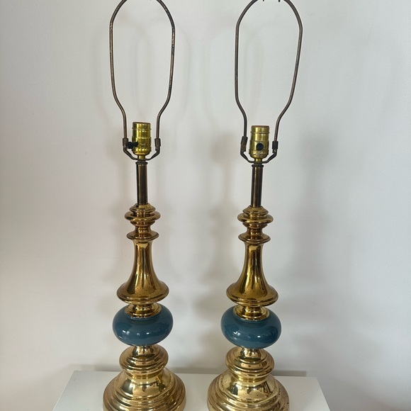 Other - Pair of MCM vintage Brass blue stiffel Table Lamps